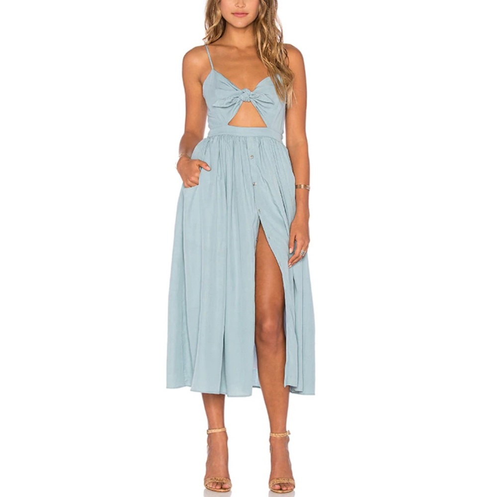 Mara Hoffman Blue Tie-Front Midi Dress with Spaghetti Straps